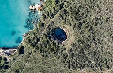 Grotta Sfondata, Aerial View, Otranto, Puglia, South of Italy