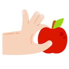 Hand holding and giving an apple. Healthy natural food. Red fruit. Harvesting.