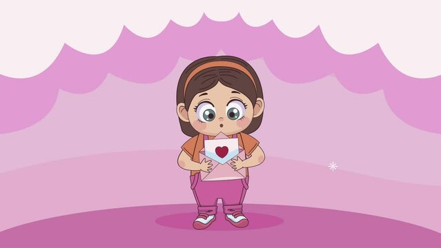 little lover girl with love letter animation