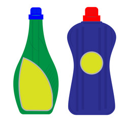 Blue and green liquid detergent bottle illustration isolated on white