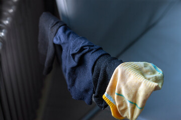 socks drying on a chair handle