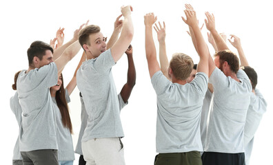 group of diverse young people showing their unity.