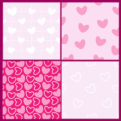 Four cute pattern background designs with hearts