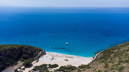 Fototapeta na wymiar summer Ionian sea coast top view with beaches, Albania