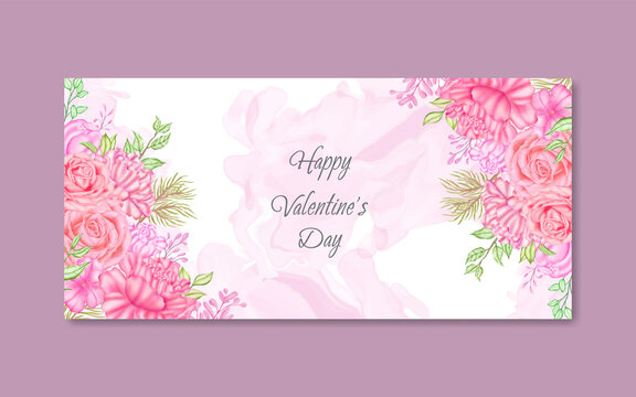 Valentine's day banner template with watercolor floral