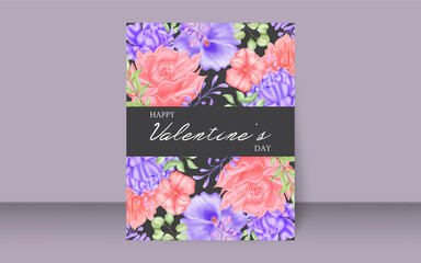 Romantic valentine's day vertical poster template with flowers