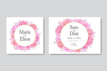 Wedding invitation with floral ornament and gold frame