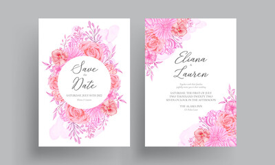 Fototapeta na wymiar Watercolor floral wedding invitation template set bundle