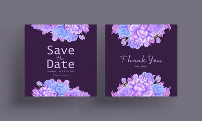 Romantic wedding invitation card template with floral frame