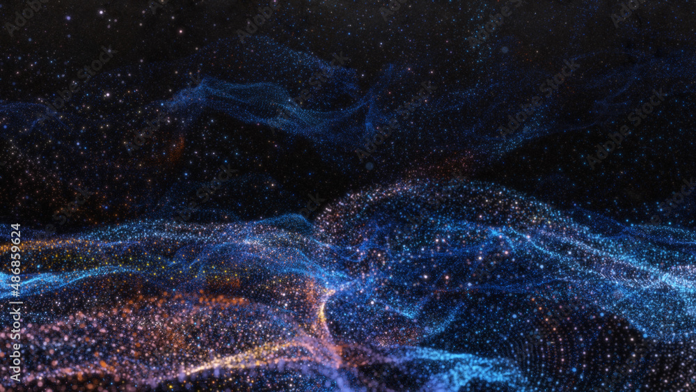 Poster abstract particle waves with depth of field effect