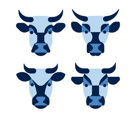 Cow head vector illustration, icons geometric flat style
