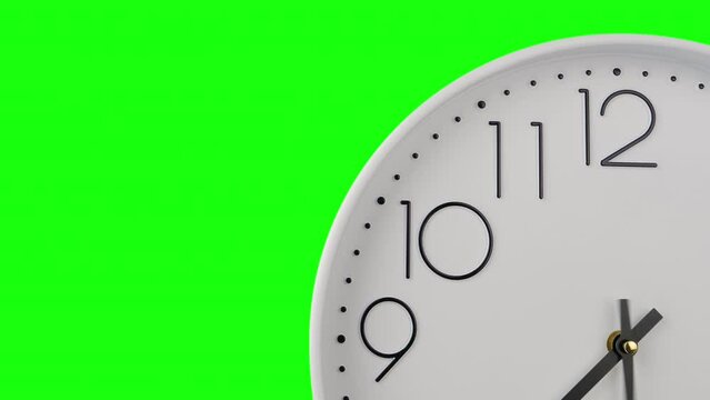 Clock hands fast move. Wall clock arrows time lapse. Seamless loop, chromakey