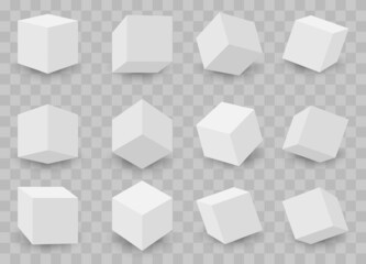 3d cubes. Model of white cubes with shadow. Geometric shapes background.