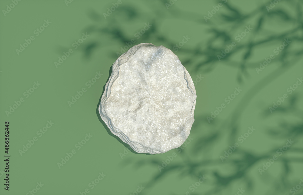 Aufkleber natural stone plate with foliage shadow background for product display. flat lay. top view. 3d rende