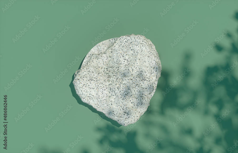 Aufkleber natural stone plate with foliage shadow background for product display. flat lay. top view. 3d rende