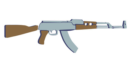 AK-47, Kalashnikov machine gun isolated on white background.  Flat vector, EPS 10.