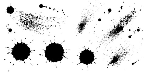 Splash ink set. Black spat stains. Splatter collection. Vector illustration