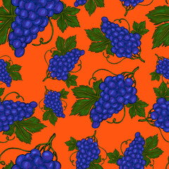 Creative seamless pattern with grapes. Oil paint effect. Bright summer print. Great design for any purposes	