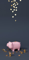 piggy bank and coins for stories