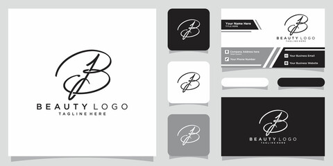 BJ Initial handwriting logo vector with business card design