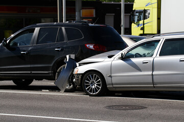 Fototapeta na wymiar Two cars involved in a collision or crash