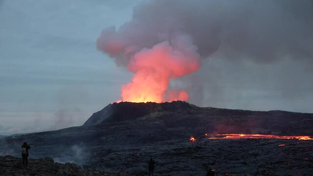 Iceland. Amazing volcanic eruption of the Fagradalsfjall volcano on the Reykjanes Peninsula in Iceland.