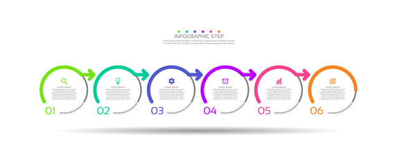 Flat business infographic template circle colorful with 6 step