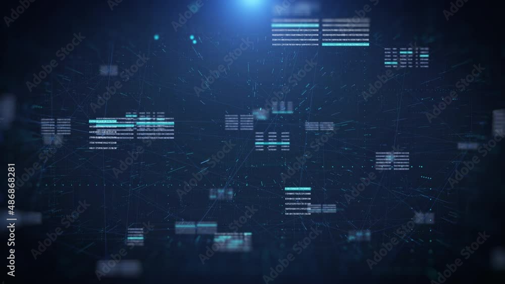 Aufkleber Technology Digital Number Data Sampling Decimal, Binary Code Algorithm Communication System. HUD UI Statistic Encoding Processing Copy Space 4K Motion Background.