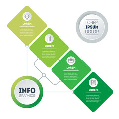 4 steps diagram. Infographic of green technology or education process with four steps. Annual report. Eco Business presentation with 4 options. Web Template of a sales pipeline or info chart.