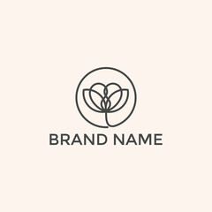 Simple leaf logo is a linear floral style vector design. - Vector