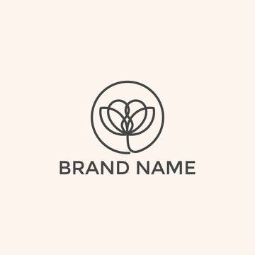 Simple leaf logo is a linear floral style vector design. - Vector