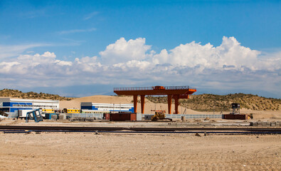 Altynkol, Kazakhstan - June 05, 2012: Railway station Altynkol. Construction of train...