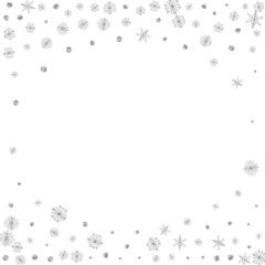 Silver Dot Background White Vector. Snowflake Xmas Card. Metal Snow Isolated. Luminous Christmas Illustration.