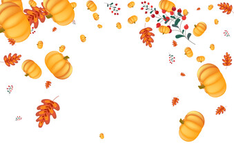 Green Pumpkin Background White Vector. Leaf Halloween. Red Holiday Card. Food Texture. Orange Gourd Wallpaper Set.