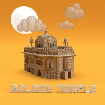Sri Harmandir Sahib (Golden Temple ) Punjab 3d Render In Yellow Background