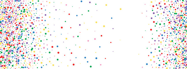 Multicolored Round Background White Vector. Dot Falling Texture. Bright Shrovetide. Rainbow Circle Geometric. Confetti Graphic Template.