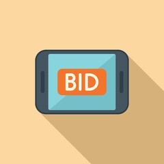 Tablet bid auction icon flat vector. Price sell