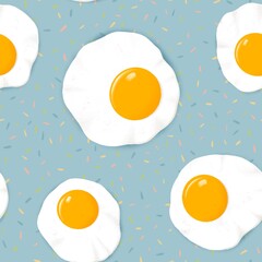 Fried eggs on blue background seamless pattern