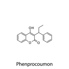 Phenprocoumon molecular structure, flat skeletal chemical formula. Vitamin K antagonist anticoagulant drug used to treat Thrombosis, prevention of stroke. Vector illustration.