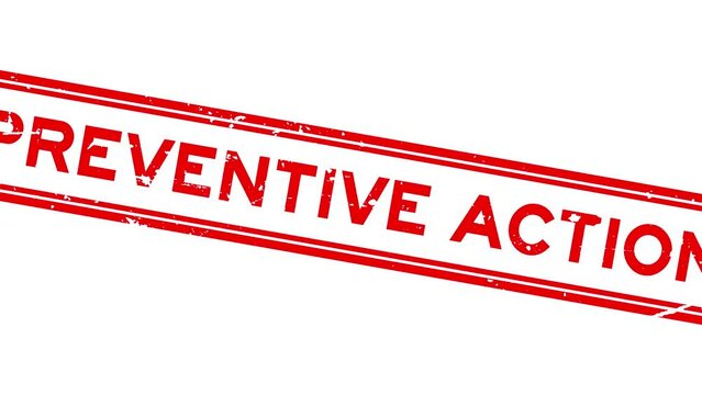 Grunge red preventive action word square rubber seal stamp zoom on white background