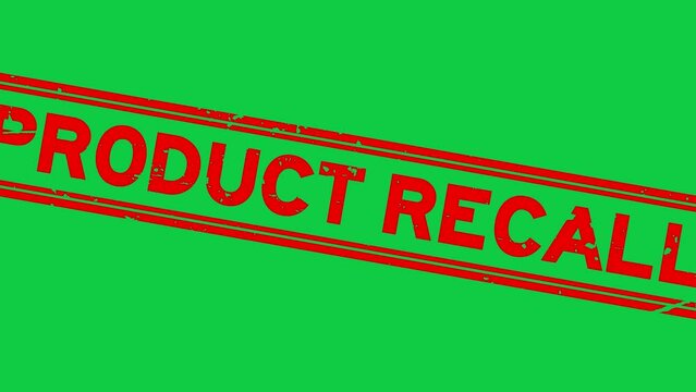 Grunge red product recall word square rubber seal stamp zoom on green background