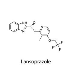 Lansoprazole molecular structure, flat skeletal chemical formula. Proton pump inhibitor drug used to treat . Vector illustration.