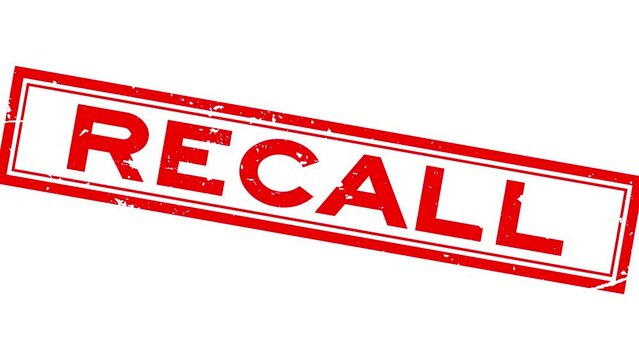 Grunge red recall word square rubber seal stamp zoom on white background