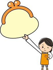 大きながま口の財布を持つ笑顔の女性　主婦