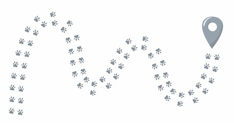 Animal foot print direction point for map. Vector stock illustration isolated on white background for trajectory graphic template. 
