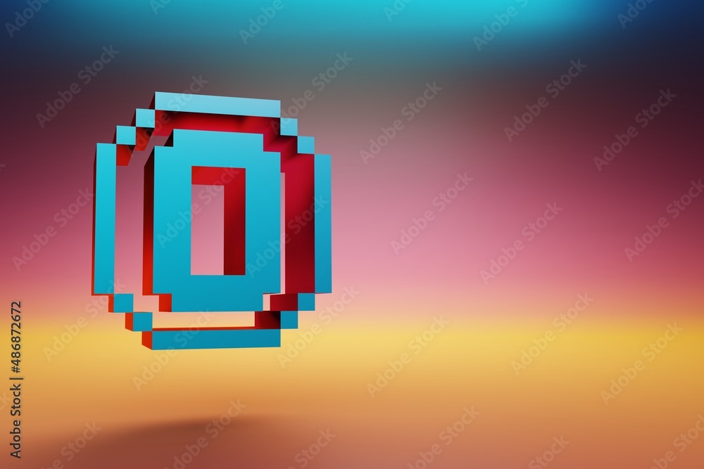 Poster Pixel number  0. Beautiful Blue Zero icons symbol on multicolor bright background. 3d rendering illustration. Background pattern for design.