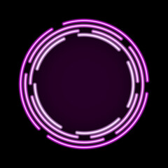 Neon round frame on a black background. Glowing portal. Vector illustration.