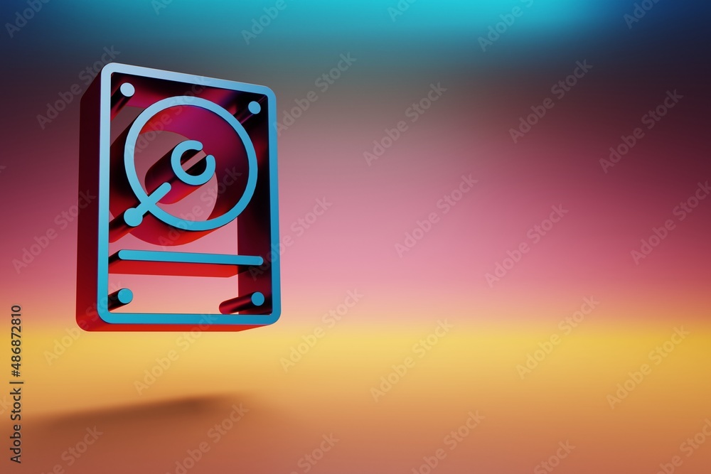 Poster Beautiful Blue hard disk driver icons symbol on multicolor bright background. 3d rendering illustration. Background pattern for design.