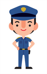 Flat design cartoon policeman with his hands on waist. Vector character illustration