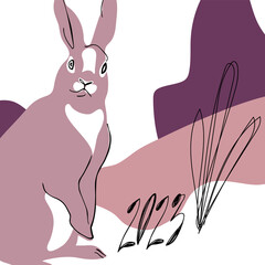 Poster with bunny. Symbol of the chinese new year, oriental calendar. Vector drawing with a hare, holiday design element, banner with a rabbit.